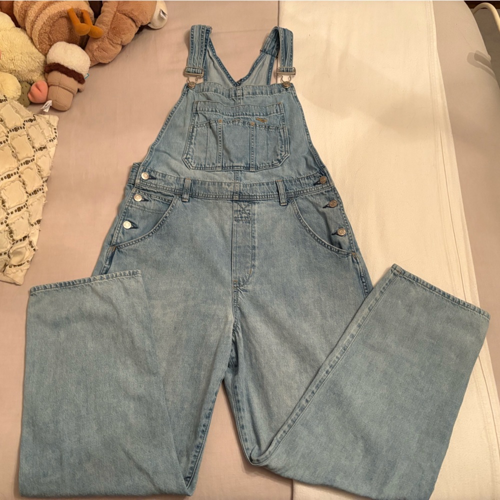 gap oversized denim straight leg overalls